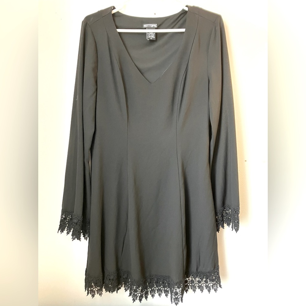 Hot Topic Black Long Crochet Bell Sleeve Dress